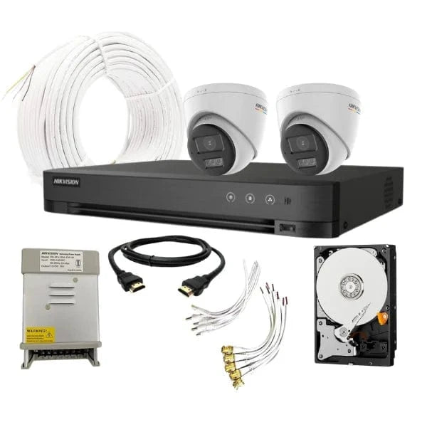 Hikvision Indoor HD CCTV Kit – 2 Dome Cameras, 4 Channel DVR, 3+1 Copper Cable, HDD – Complete Night Vision Surveillance System