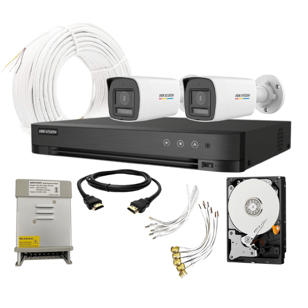 Hikvision Outdoor HD CCTV Kit – 2 Bullet Cameras, 4 Channel DVR, 3+1 Copper Cable, HDD – Complete Night Vision Surveillance System