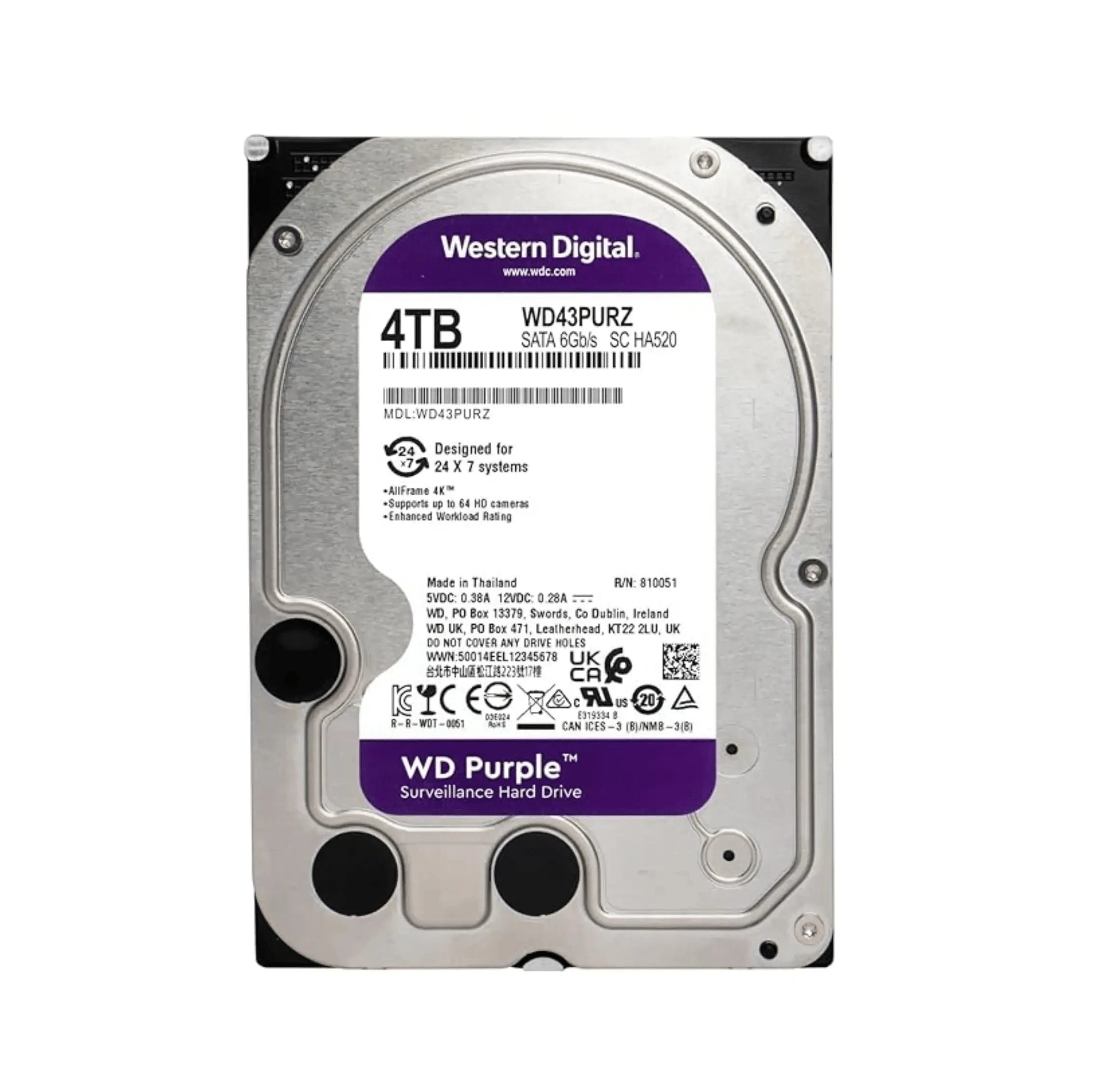 WD Purple 4TB 3.5 inch surveillance HDD designed for continuous video recording