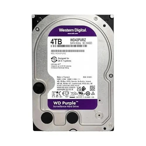 Western Digital WD Purple Surveillance 4 TB Hard Drive, 3.5" SATA for CCTV DVR/NVR | 24x7 Reliability