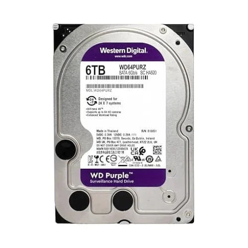 Western Digital WD Purple Surveillance 6 TB Hard Drive, 3.5" SATA for CCTV DVR/NVR | 24x7 Reliability