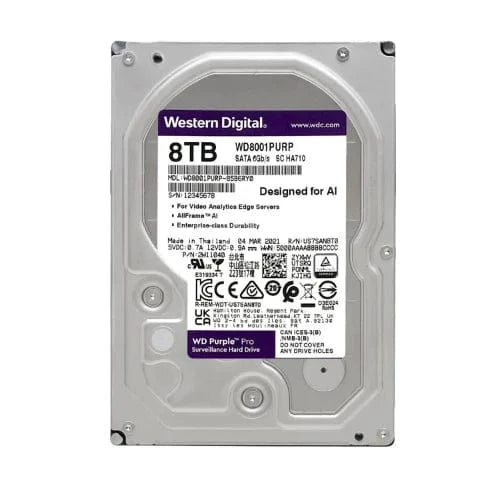 Western Digital WD Purple Surveillance 8 TB Hard Drive, 3.5" SATA for CCTV DVR/NVR | 24x7 Reliability